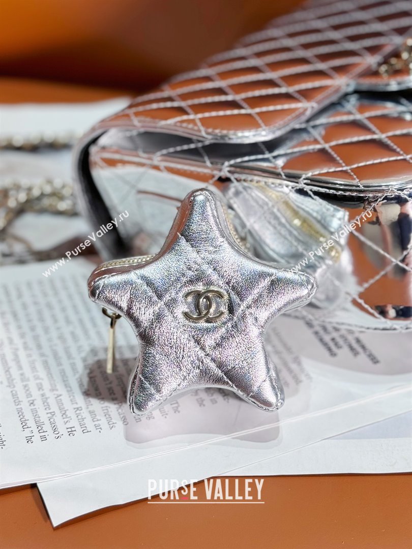 chanel Metallic Mirror Calfskin, Metallic Lambskin & Gold-Tone Metal Silver Flap Bag & Star Coin Purse AS4648 2024 (jiyu