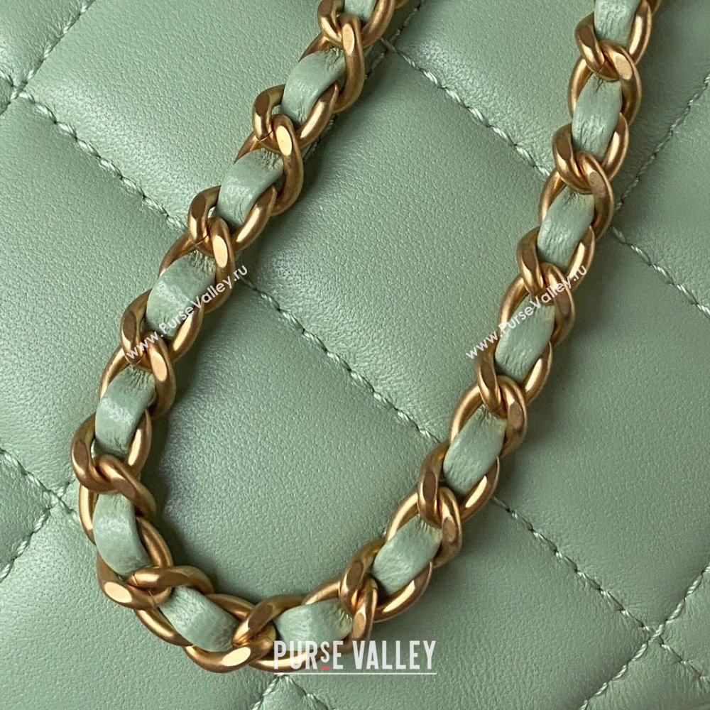 Chanel Lambskin & Gold-Tone Metal Small Messenger Bag AS4609 mint green 2024 (jiyuan-231128-04)