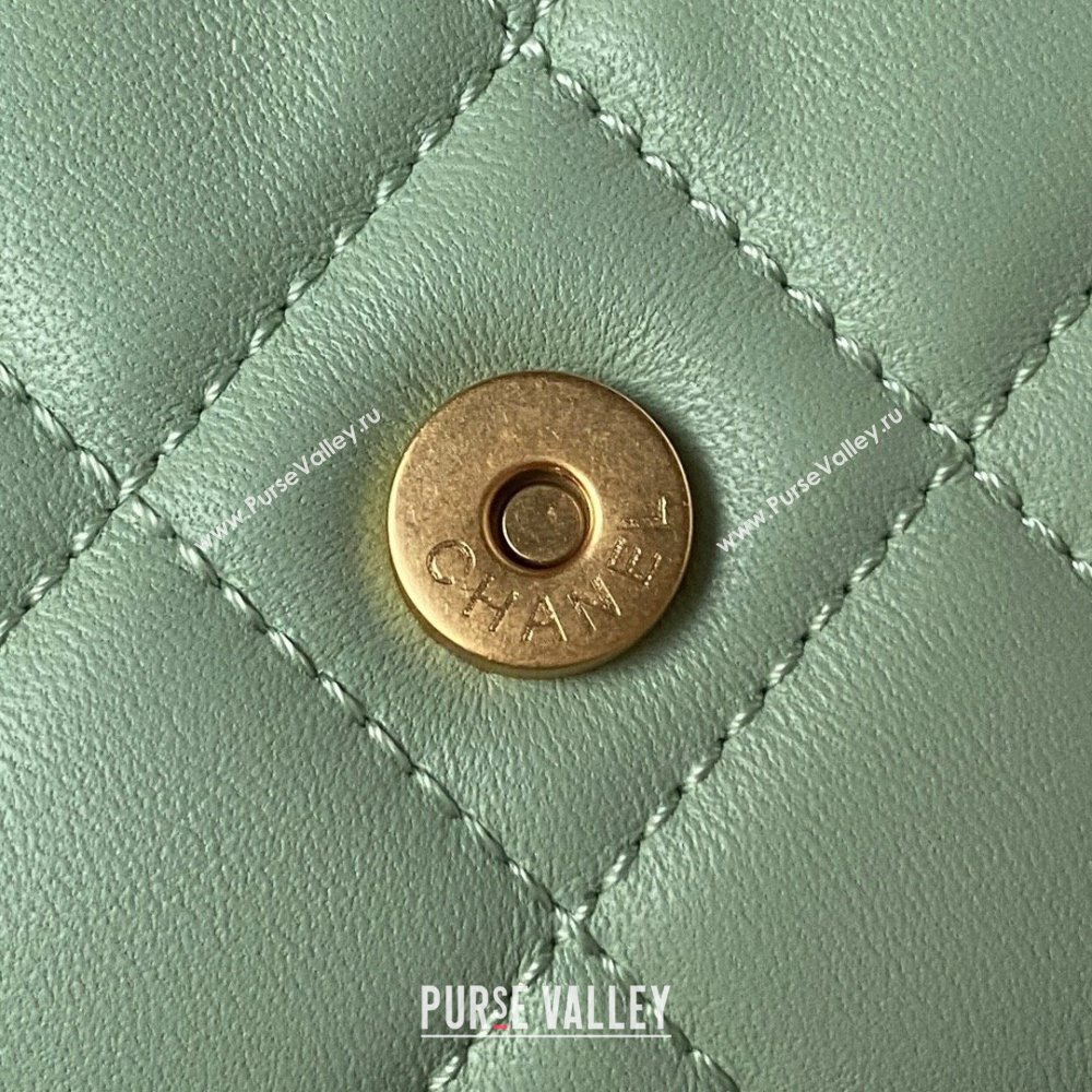 Chanel Lambskin & Gold-Tone Metal Small Messenger Bag AS4609 mint green 2024 (jiyuan-231128-04)
