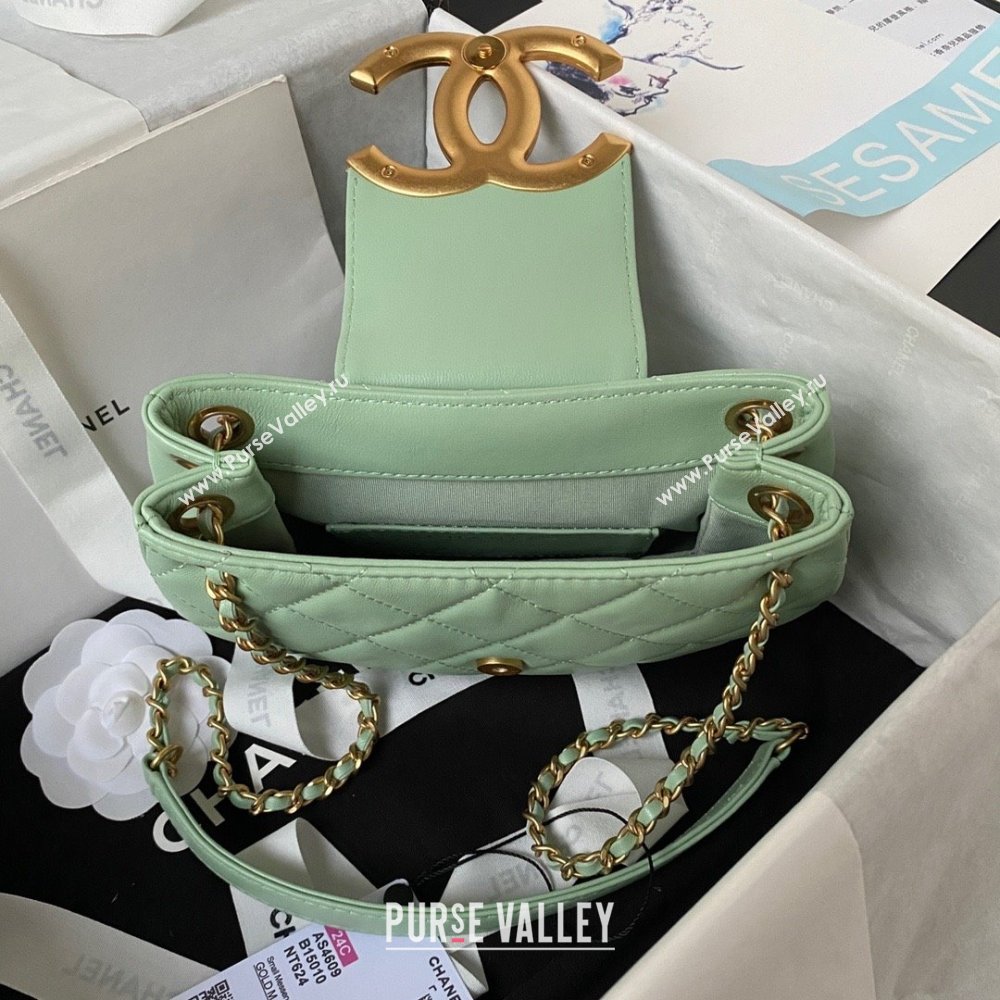Chanel Lambskin & Gold-Tone Metal Small Messenger Bag AS4609 mint green 2024 (jiyuan-231128-04)