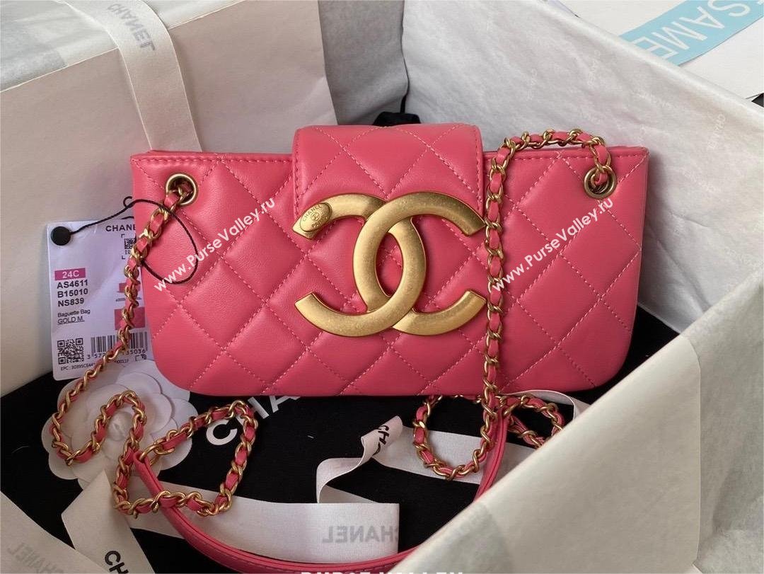 Chanel Lambskin & Gold-Tone Metal Baguette Bag AS4611 Fuchsia 2024 (jiyuan-231127-02)