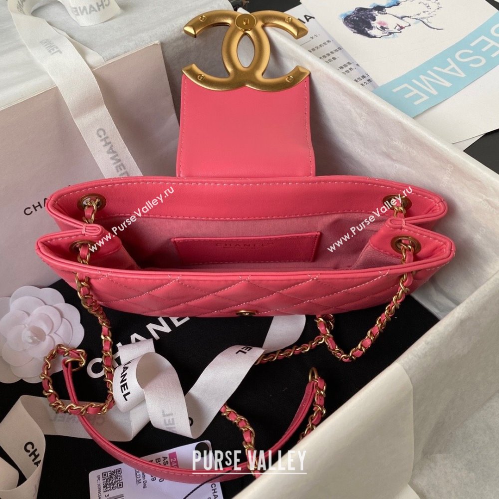 Chanel Lambskin & Gold-Tone Metal Baguette Bag AS4611 Fuchsia 2024 (jiyuan-231127-02)