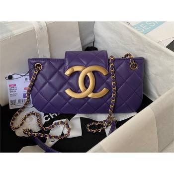 Chanel Lambskin & Gold-Tone Metal Baguette Bag AS4611 purple 2024 (jiyuan-231127-01)