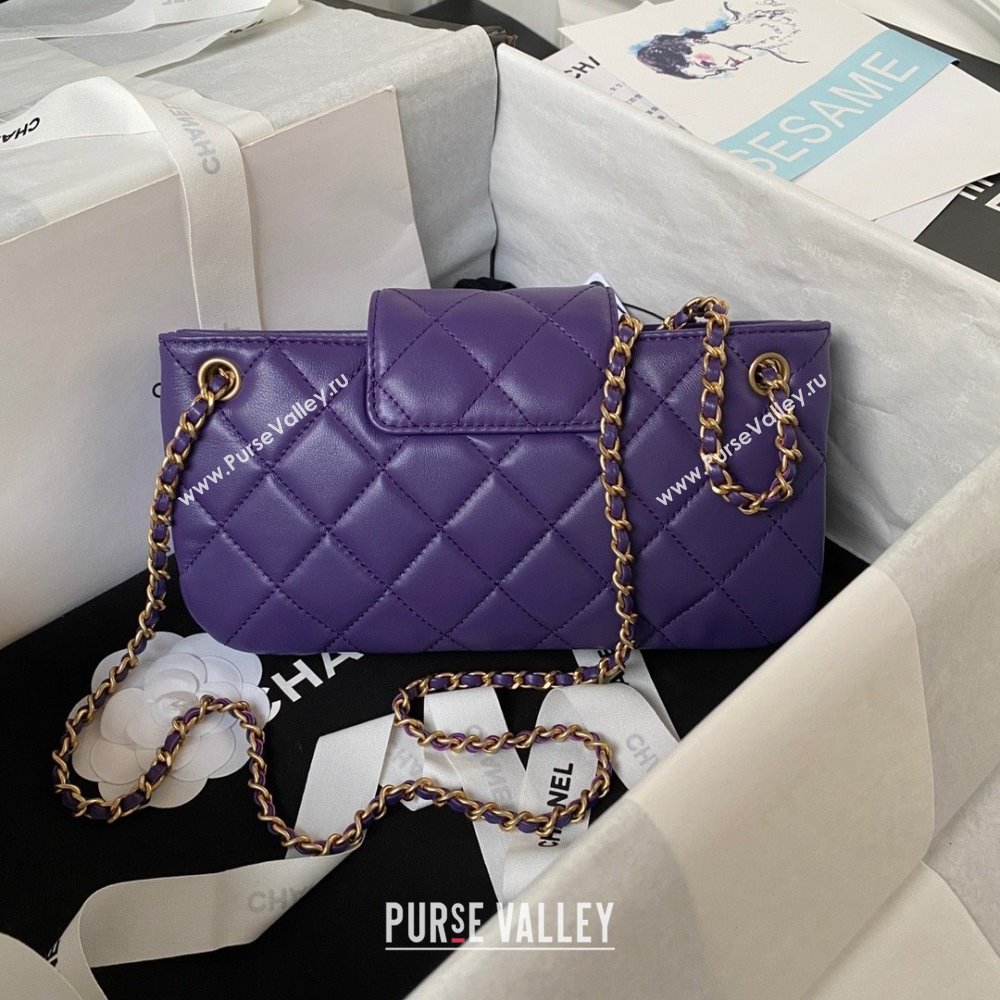 Chanel Lambskin & Gold-Tone Metal Baguette Bag AS4611 purple 2024 (jiyuan-231127-01)