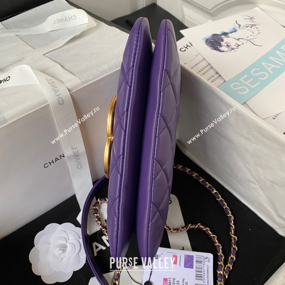 Chanel Lambskin & Gold-Tone Metal Baguette Bag AS4611 purple 2024 (jiyuan-231127-01)