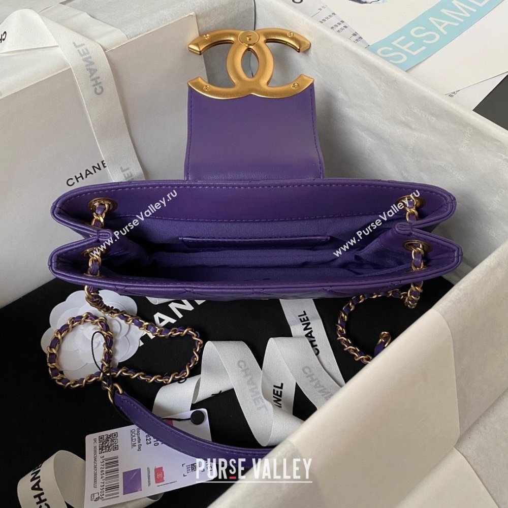 Chanel Lambskin & Gold-Tone Metal Baguette Bag AS4611 purple 2024 (jiyuan-231127-01)