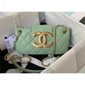 Chanel Lambskin & Gold-Tone Metal Baguette Bag AS4611 mint green 2024 (jiyuan-231128-01)
