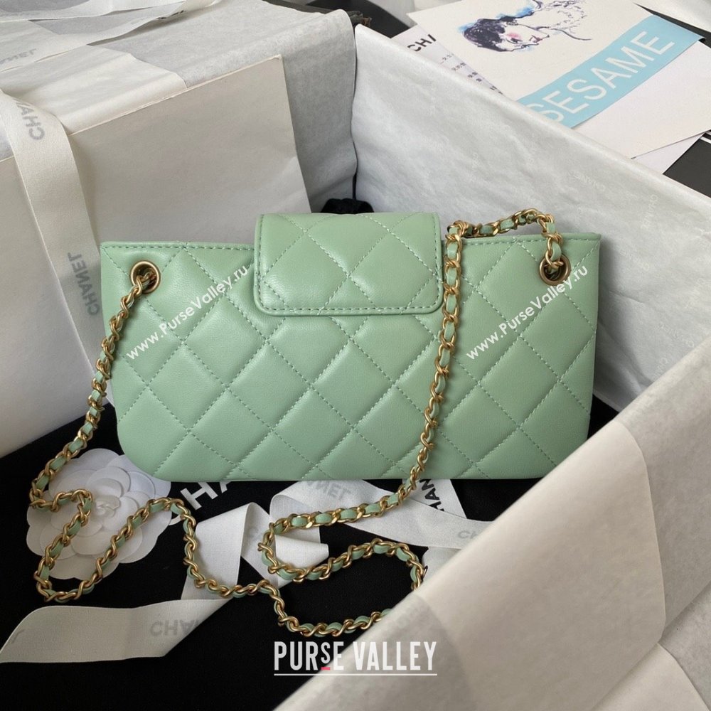 Chanel Lambskin & Gold-Tone Metal Baguette Bag AS4611 mint green 2024 (jiyuan-231128-01)
