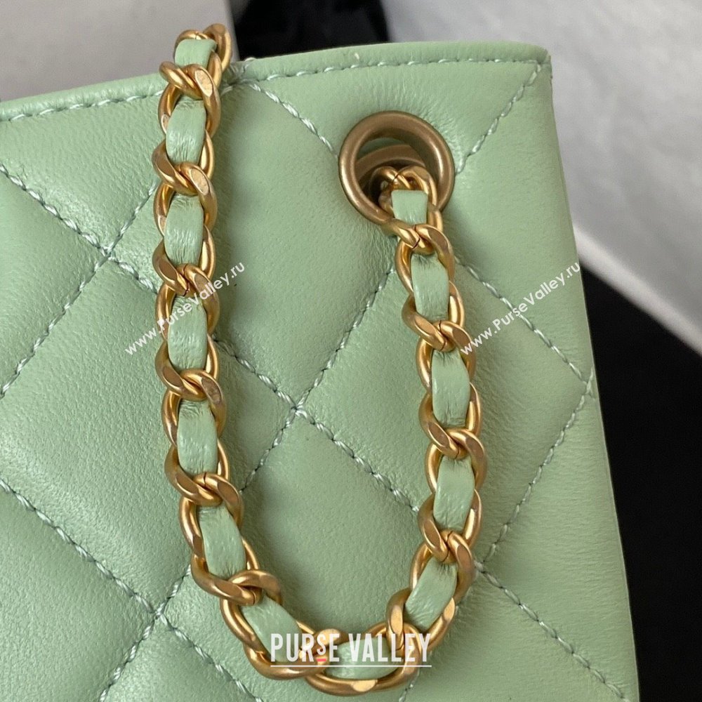 Chanel Lambskin & Gold-Tone Metal Baguette Bag AS4611 mint green 2024 (jiyuan-231128-01)