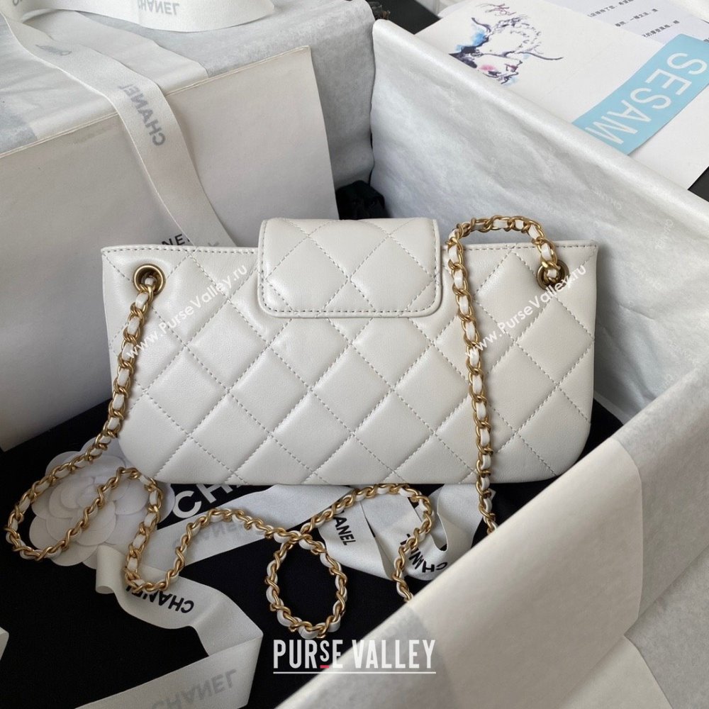 Chanel Lambskin & Gold-Tone Metal Baguette Bag AS4611 white 2024 (jiyuan-231128-02)