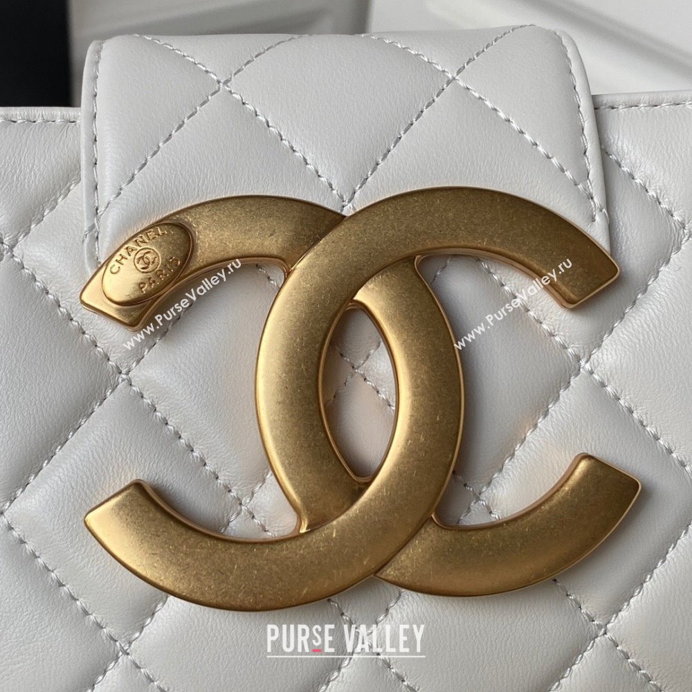 Chanel Lambskin & Gold-Tone Metal Baguette Bag AS4611 white 2024 (jiyuan-231128-02)