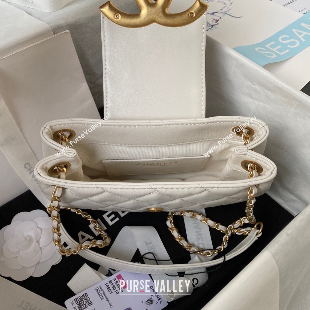 Chanel Lambskin & Gold-Tone Metal Small Messenger Bag AS4609 white 2024 (jiyuan-231128-03)