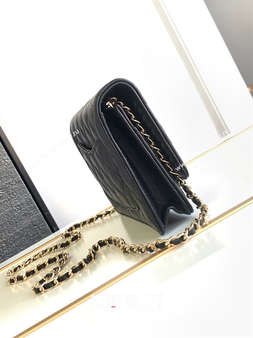 chanel Black Lambskin, Enamel & Gold-Tone Metal Classic Wallet on Chain AP0250 2024 (jiyuan-231128-07)