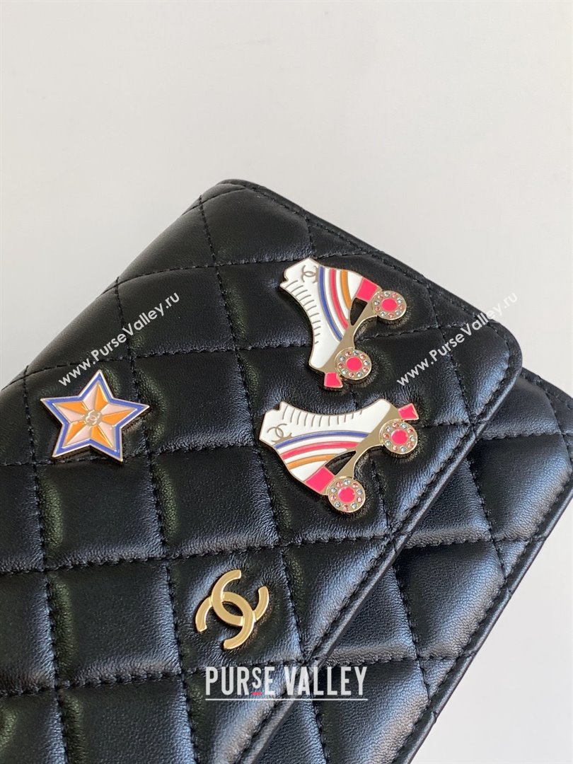 chanel Black Lambskin, Enamel & Gold-Tone Metal Classic Wallet on Chain AP0250 2024 (jiyuan-231128-07)