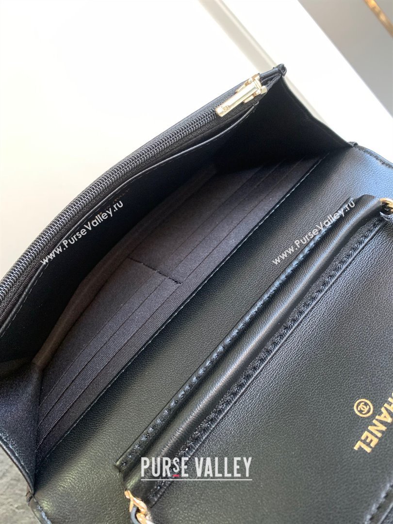 chanel Black Lambskin, Enamel & Gold-Tone Metal Classic Wallet on Chain AP0250 2024 (jiyuan-231128-07)