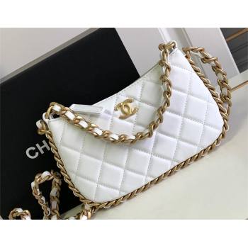 chanel White Shiny Crumpled Lambskin & Gold-Tone Metal Clutch with Chain AP3487 2023 (jiyuan-231128-08)