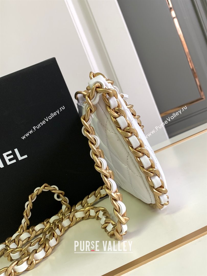 chanel White Shiny Crumpled Lambskin & Gold-Tone Metal Clutch with Chain AP3487 2023 (jiyuan-231128-08)
