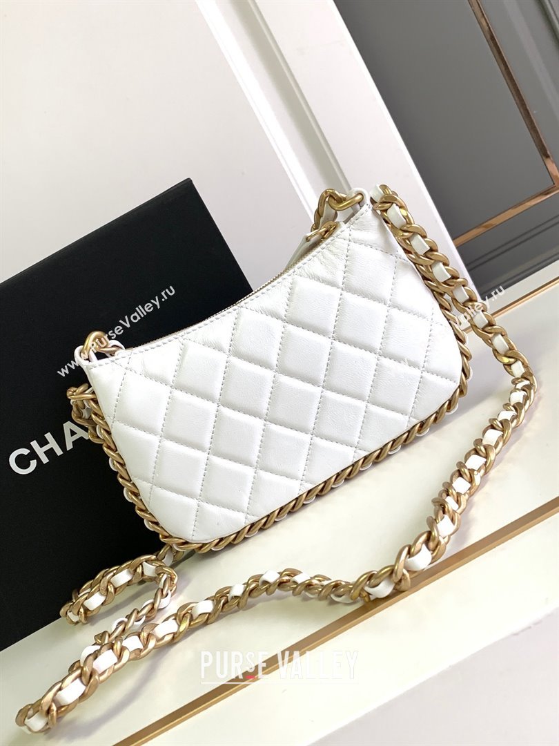 chanel White Shiny Crumpled Lambskin & Gold-Tone Metal Clutch with Chain AP3487 2023 (jiyuan-231128-08)