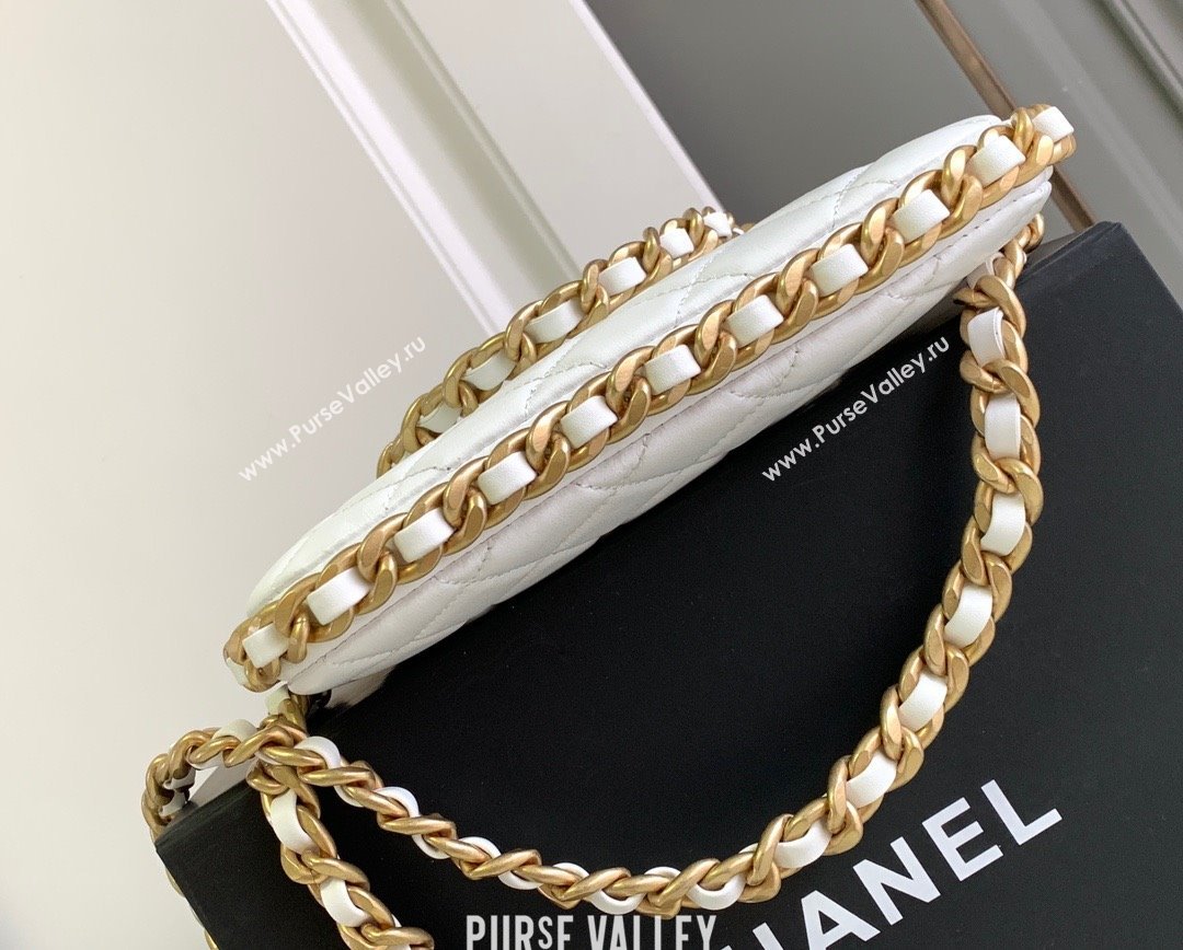 chanel White Shiny Crumpled Lambskin & Gold-Tone Metal Clutch with Chain AP3487 2023 (jiyuan-231128-08)