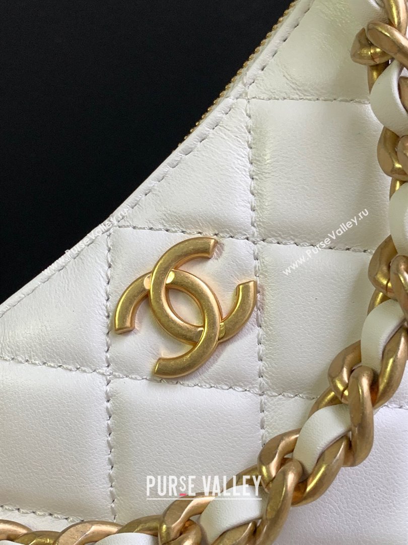 chanel White Shiny Crumpled Lambskin & Gold-Tone Metal Clutch with Chain AP3487 2023 (jiyuan-231128-08)