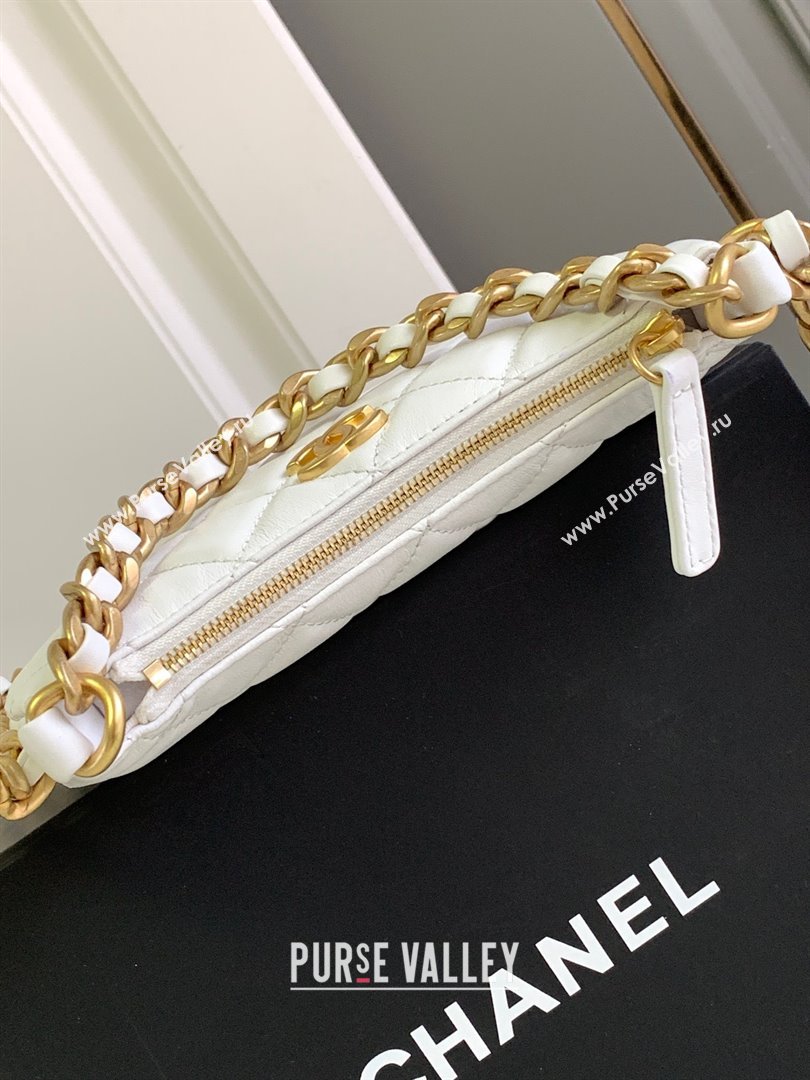 chanel White Shiny Crumpled Lambskin & Gold-Tone Metal Clutch with Chain AP3487 2023 (jiyuan-231128-08)