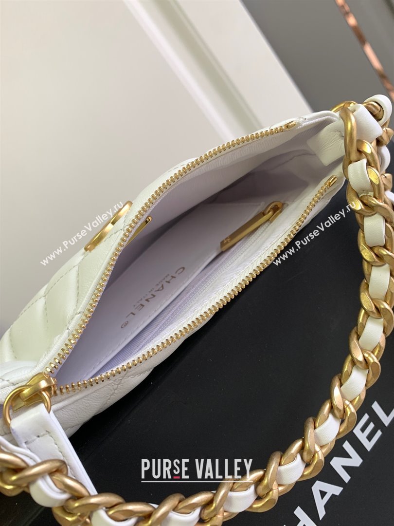chanel White Shiny Crumpled Lambskin & Gold-Tone Metal Clutch with Chain AP3487 2023 (jiyuan-231128-08)