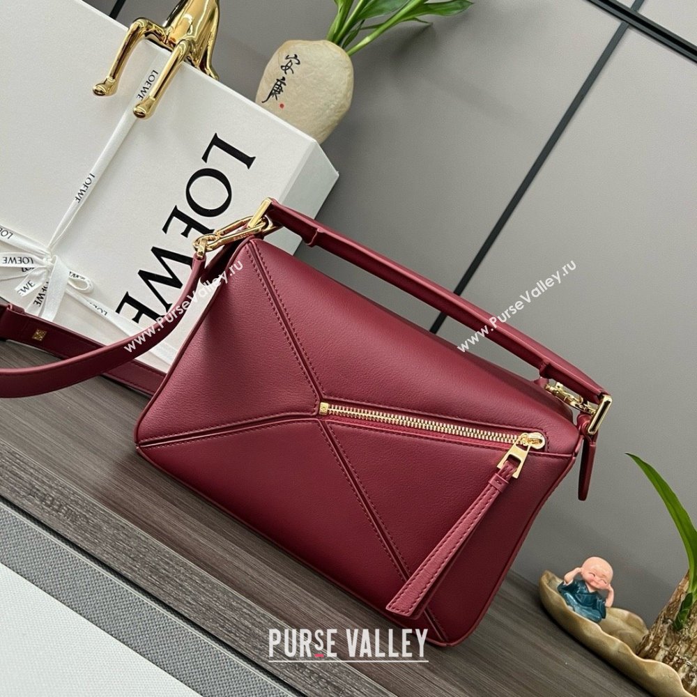 LOEWE Small Puzzle bag in in classic calfskin burgundy 2024 (yongsheng-240412-14)