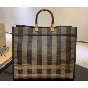 Fendi Jacquard Fabric Sunshine Shopper Tote Bag Pequin Check Brown 2020 (boxini-20042014)