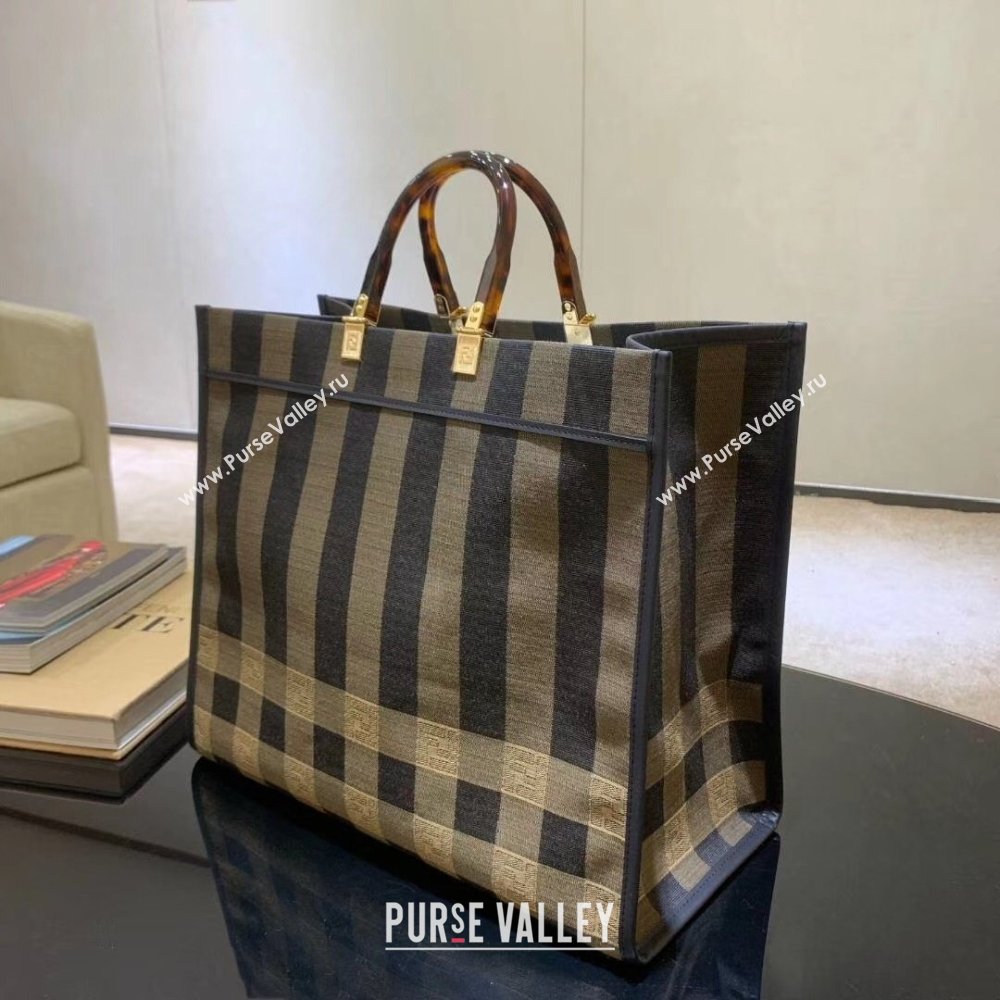 Fendi Jacquard Fabric Sunshine Shopper Tote Bag Pequin Check Brown 2020 (boxini-20042014)