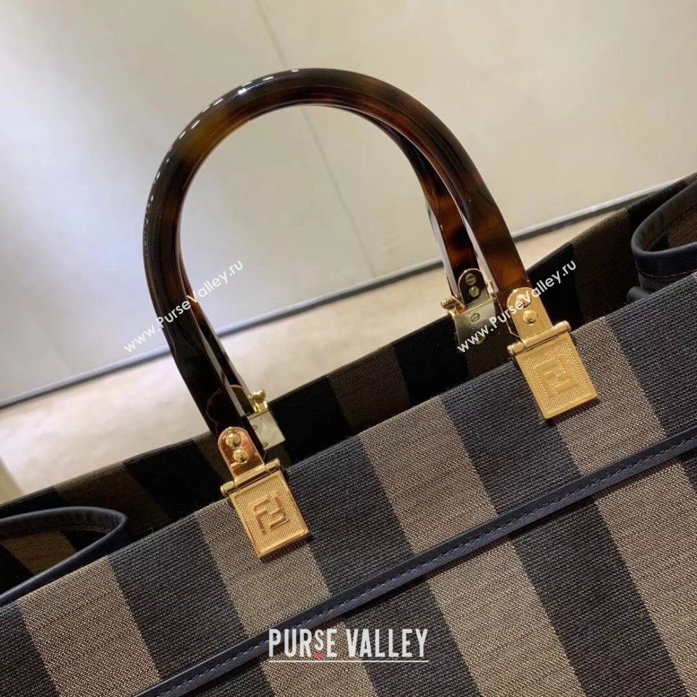 Fendi Jacquard Fabric Sunshine Shopper Tote Bag Pequin Check Brown 2020 (boxini-20042014)
