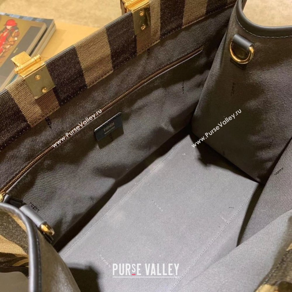 Fendi Jacquard Fabric Sunshine Shopper Tote Bag Pequin Check Brown 2020 (boxini-20042014)