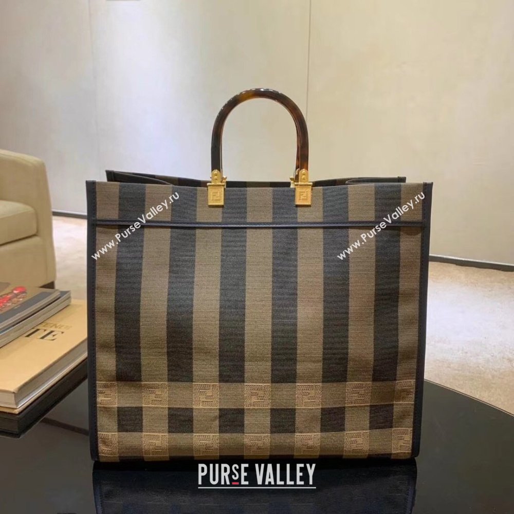 Fendi Jacquard Fabric Sunshine Shopper Tote Bag Pequin Check Brown 2020 (boxini-20042014)