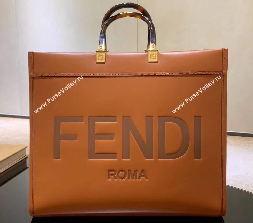 Fendi Leather Sunshine Shopper Tote Bag Brown 2020 (boxini-20042013)