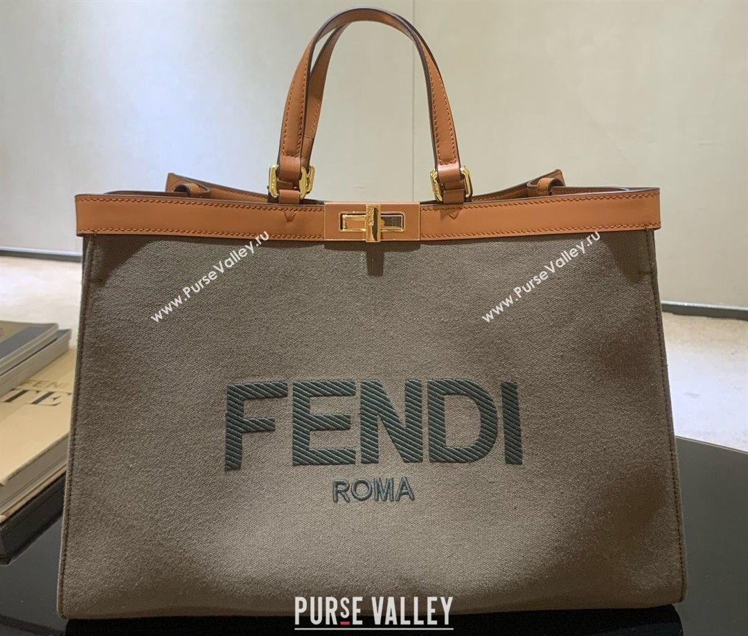 Fendi Medium Peekaboo X-Tote Shopper Bag Dark Green Canvas 2020 (boxini-20052009)