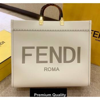 Fendi Leather Sunshine Shopper Tote Bag White 2020 (boxini-20071709)