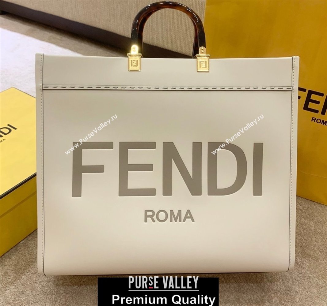 Fendi Leather Sunshine Shopper Tote Bag White 2020 (boxini-20071709)