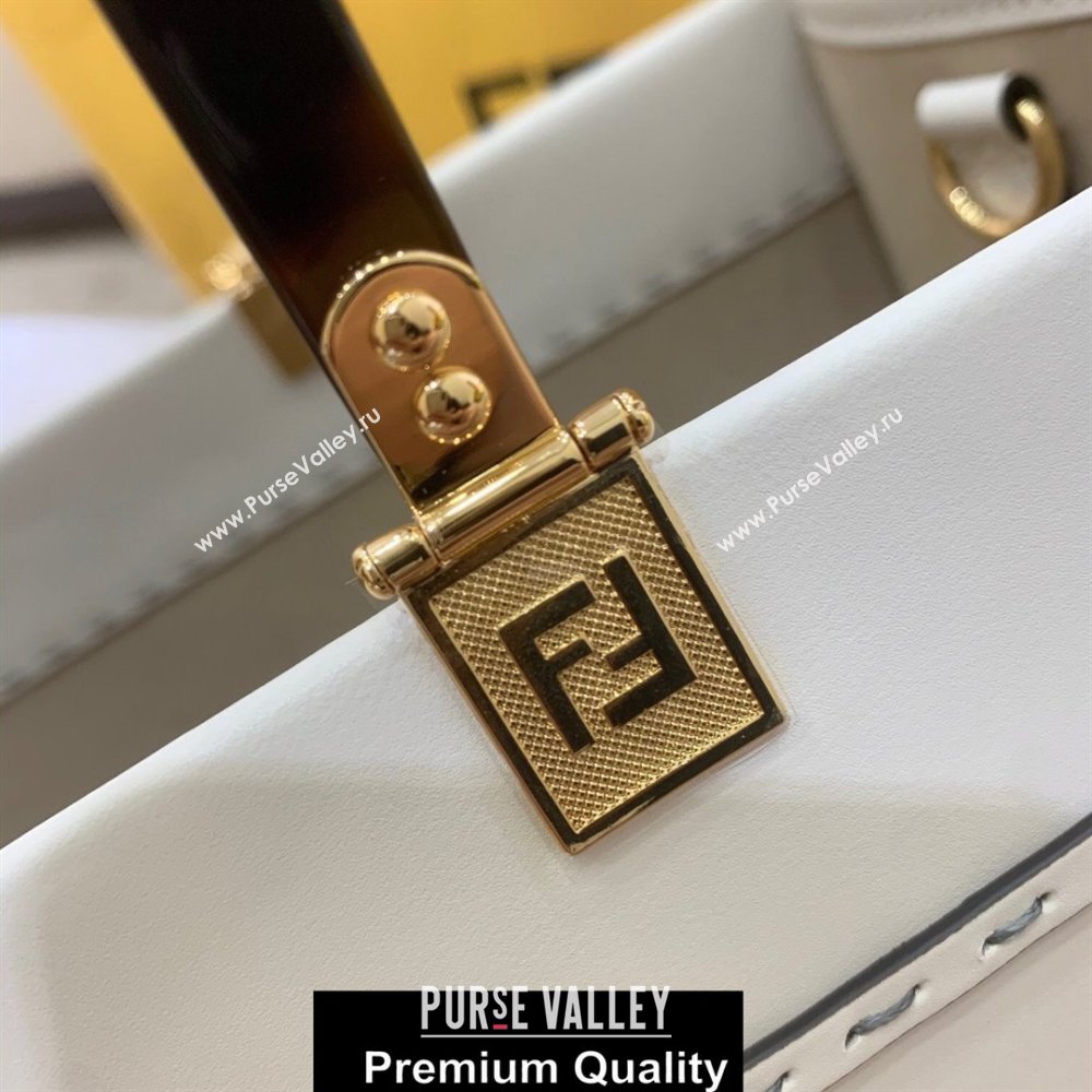 Fendi Leather Sunshine Shopper Tote Bag White 2020 (boxini-20071709)