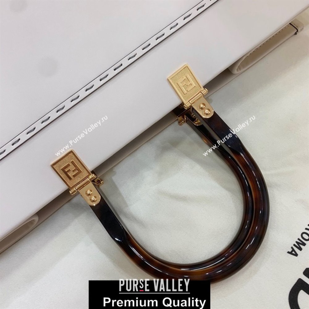 Fendi Leather Sunshine Shopper Tote Bag White 2020 (boxini-20071709)