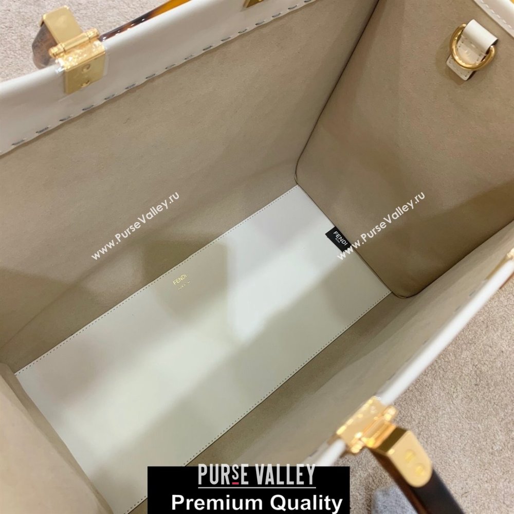 Fendi Leather Sunshine Shopper Tote Bag White 2020 (boxini-20071709)