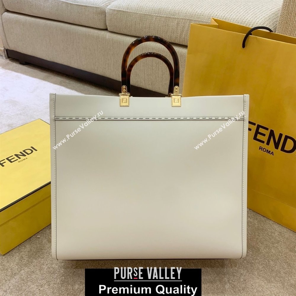 Fendi Leather Sunshine Shopper Tote Bag White 2020 (boxini-20071709)