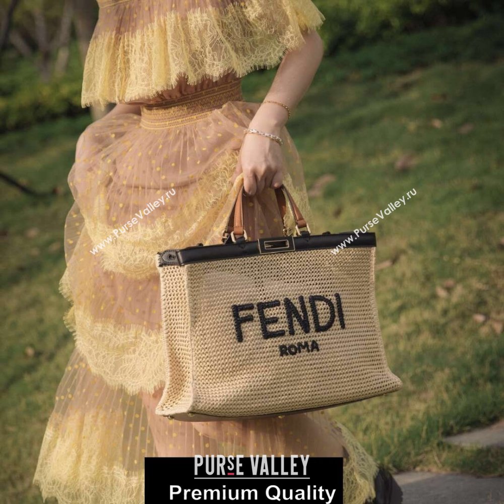 Fendi Medium Peekaboo X-Tote Shopper Bag Natural Raffia 2020 (boxini-20071713)