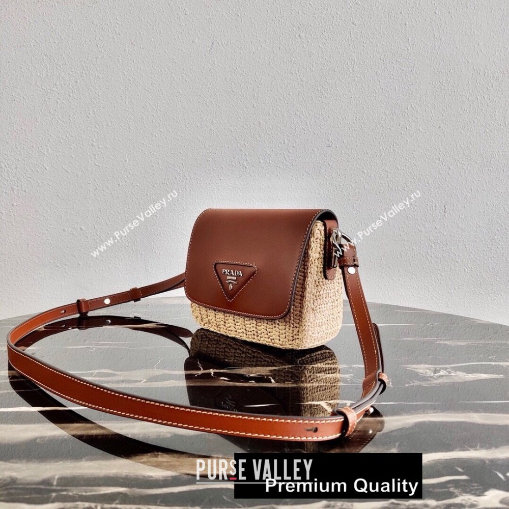 Prada Leather and Wicker Shouler Bag 1BD043 Brown 2020 (ziyin-20080407)