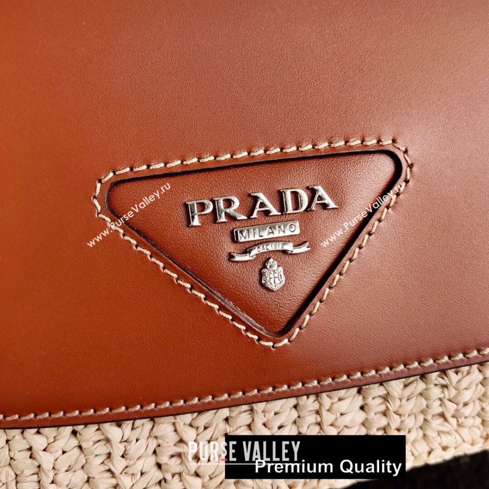 Prada Leather and Wicker Shouler Bag 1BD043 Brown 2020 (ziyin-20080407)