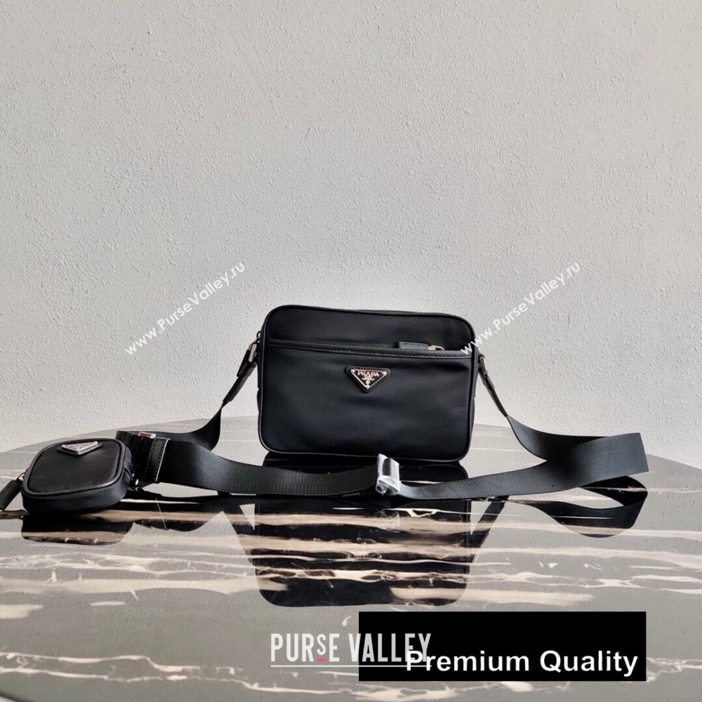 Prada Nylon and Saffiano Leather Messenger Bag with Strap 2VH048 Black 2020 (ziyin-20080404)