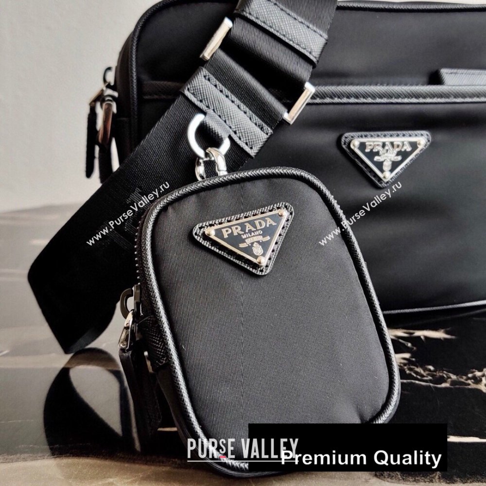 Prada Nylon and Saffiano Leather Messenger Bag with Strap 2VH048 Black 2020 (ziyin-20080404)