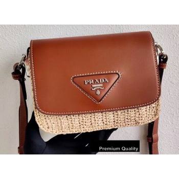 Prada Leather and Wicker Shouler Bag 1BD043 Brown 2020 (ziyin-20080407)