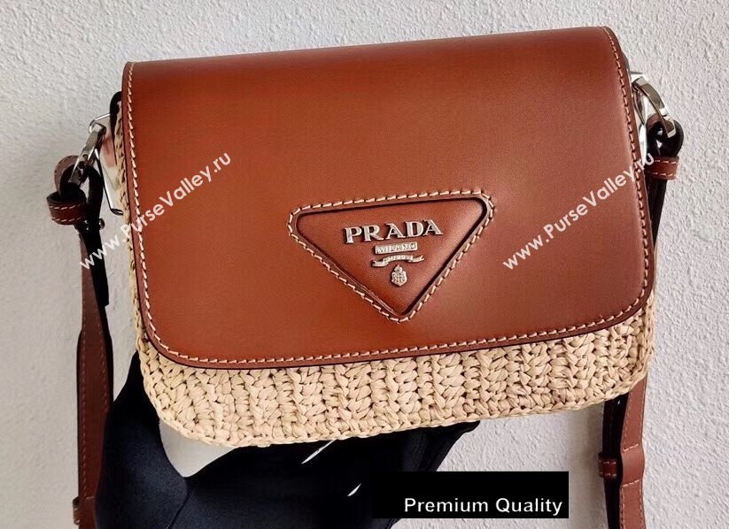 Prada Leather and Wicker Shouler Bag 1BD043 Brown 2020 (ziyin-20080407)