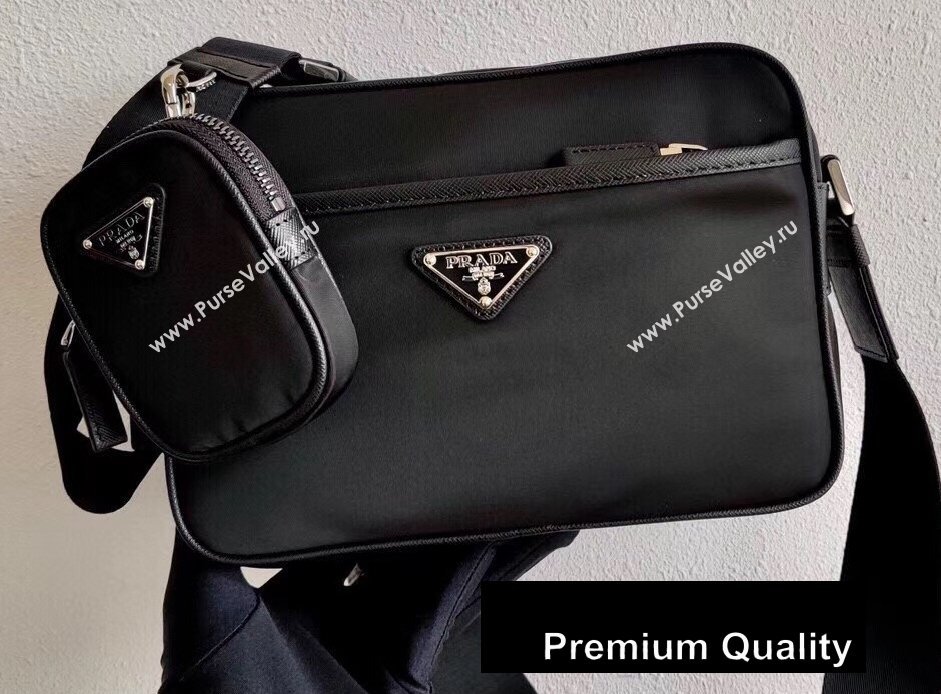 Prada Nylon and Saffiano Leather Messenger Bag with Strap 2VH048 Black 2020 (ziyin-20080404)