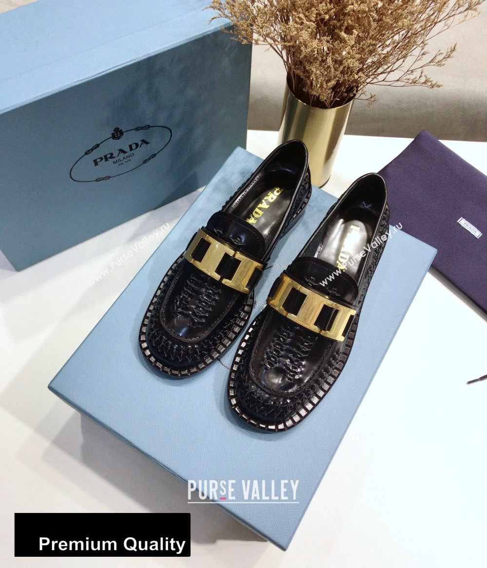Prada Braided Leather Loafers Black 2020 (jincheng-20080323)
