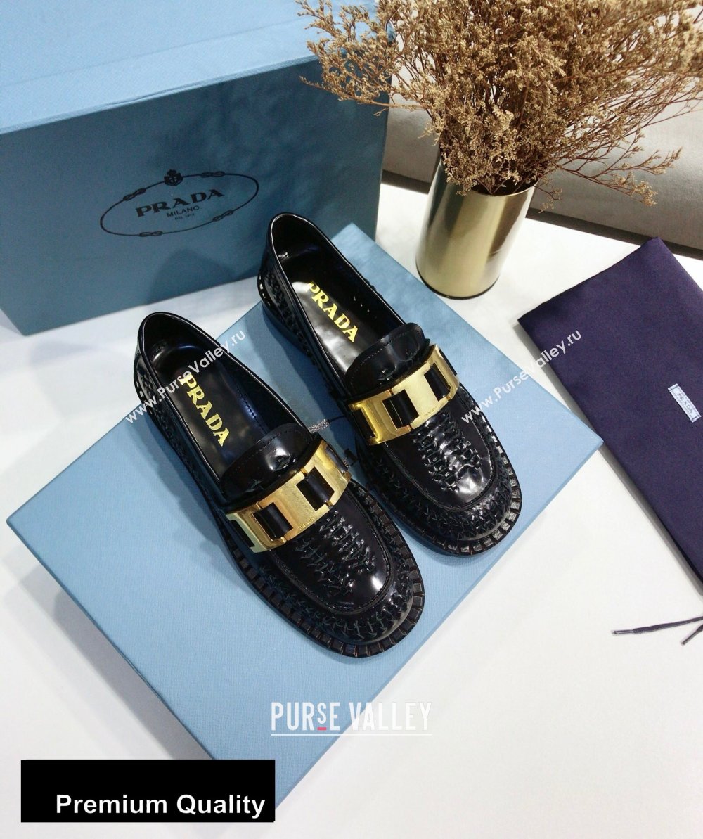Prada Braided Leather Loafers Black 2020 (jincheng-20080323)